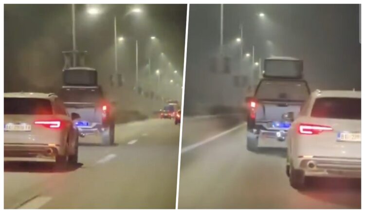Da li je baš ovo oružje korišćeno protiv građana? Vozilo s velikom crnom kutijom na krovu ubrzano napušta Beograd, snimak kruži društvenim mrežama VIDEO